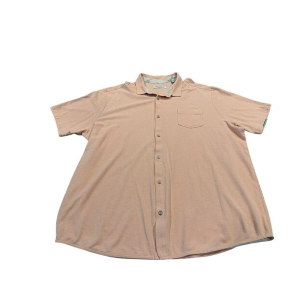 Tommy Bahama IslandZone Mens Peach Pique Button Up Shirt Short Sleeve 3XLT EUC